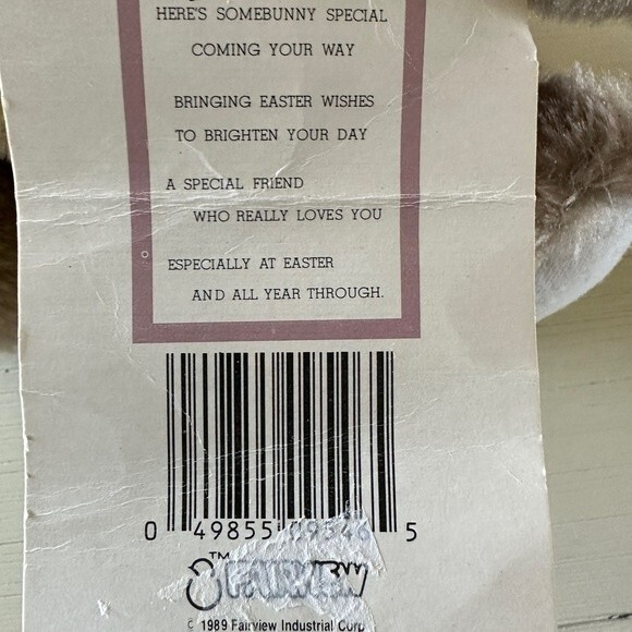 Vintage 1989 New With Tag EASTER Bunny Rabbit Stuffed Animal Plush Toy Fairview - Picture 7 of 7